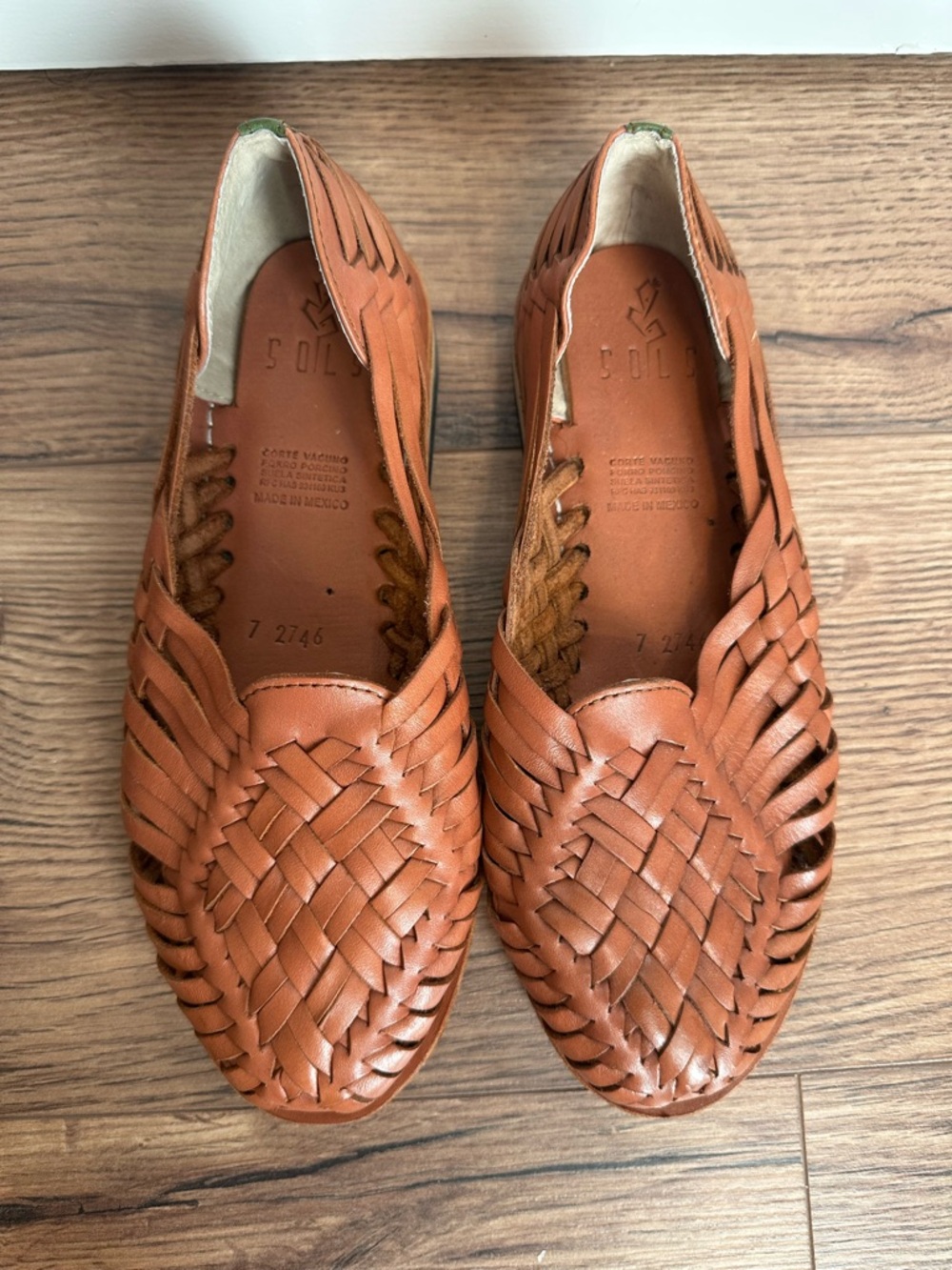 Woven Leather Slip-On Flats in Tan - Women's Loafers
